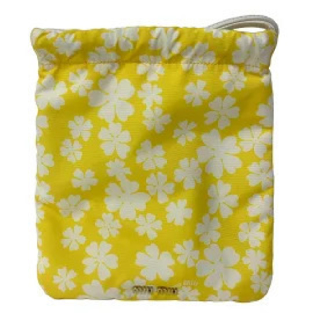 Miu Miu Pouch Clutch Floral Drawstring RE Yellow White Leather